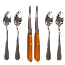 Set of 4 Grapefruit Spoons and 2 Grapefruit Knife Stainless Steel