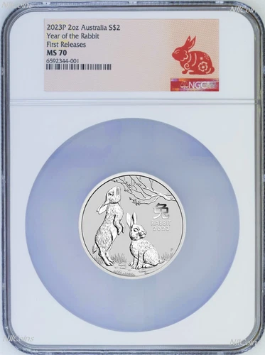 2023 P Australia Silver Lunar Year of the Rabbit 2oz $2 Coin NGC MS70 FR Series3