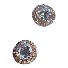 Sterling Silver Rose Gold Plated Polished 10mm Crystal and CZ Halo Post Earrings