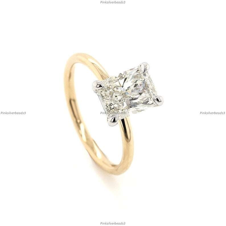 Natural Moissanite Engagement Band Wedding Ring 14K Yellow Gold Fine Jewelry