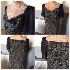 Jacques Vert Black Spot Silk Trim  Dress Only Size 22 Excel Away