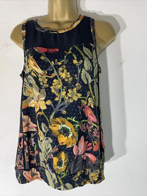 Womens Next Petite Uk 10 Black Mix Floral Sleeveless Round Neck Stretch Blouse