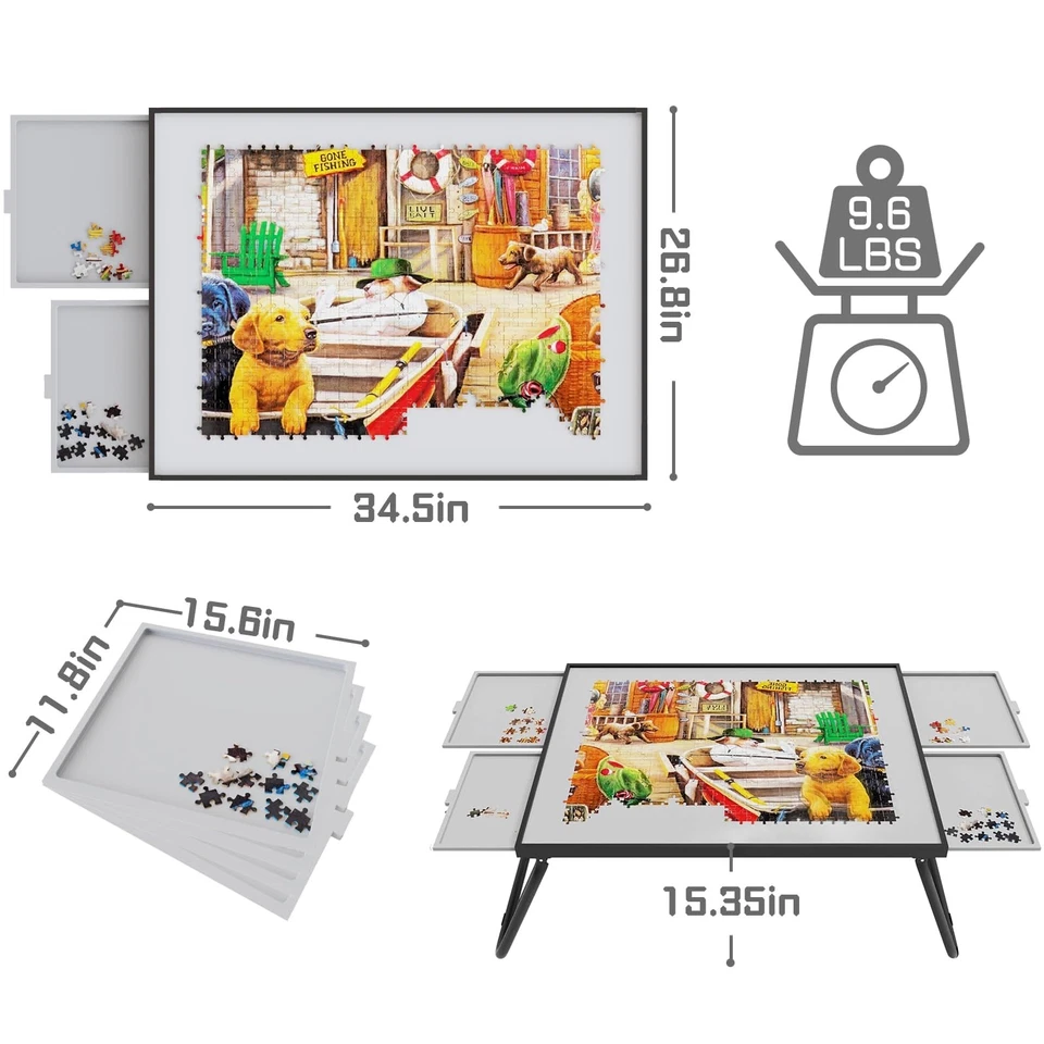 Mesa Rompecabezas 1500 Piezas, Mesa de Juego de Mesa Puzzle Portátil con 4 Cajones Foto 2 de 4