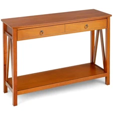 Costway Console Table w/ Drawer & Open Shelf, Modern Sofa Side Table Cherry