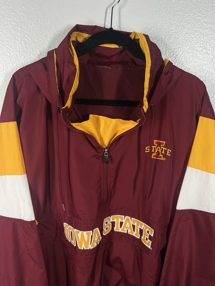 Iowa State Cyclones Pullover Hooded Nylon Track Jacket Red XL 90s Russell VTG - Image 3 of 4