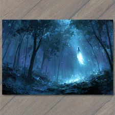 Art Print Ghostly Woman Glowing Forest Blue Light Floating Ethereal Woods Haunti