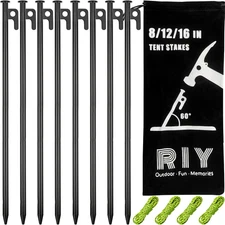 8 Pack Tent Stakes Heavy Duty Metal Tent Pegs for Camping Steel Tent Stakes 16 I