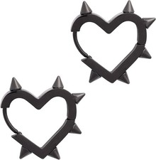 Sacina Huggie Hoop Spike Heart Earrings, Gothic Punk Grunge Emo Y2k black