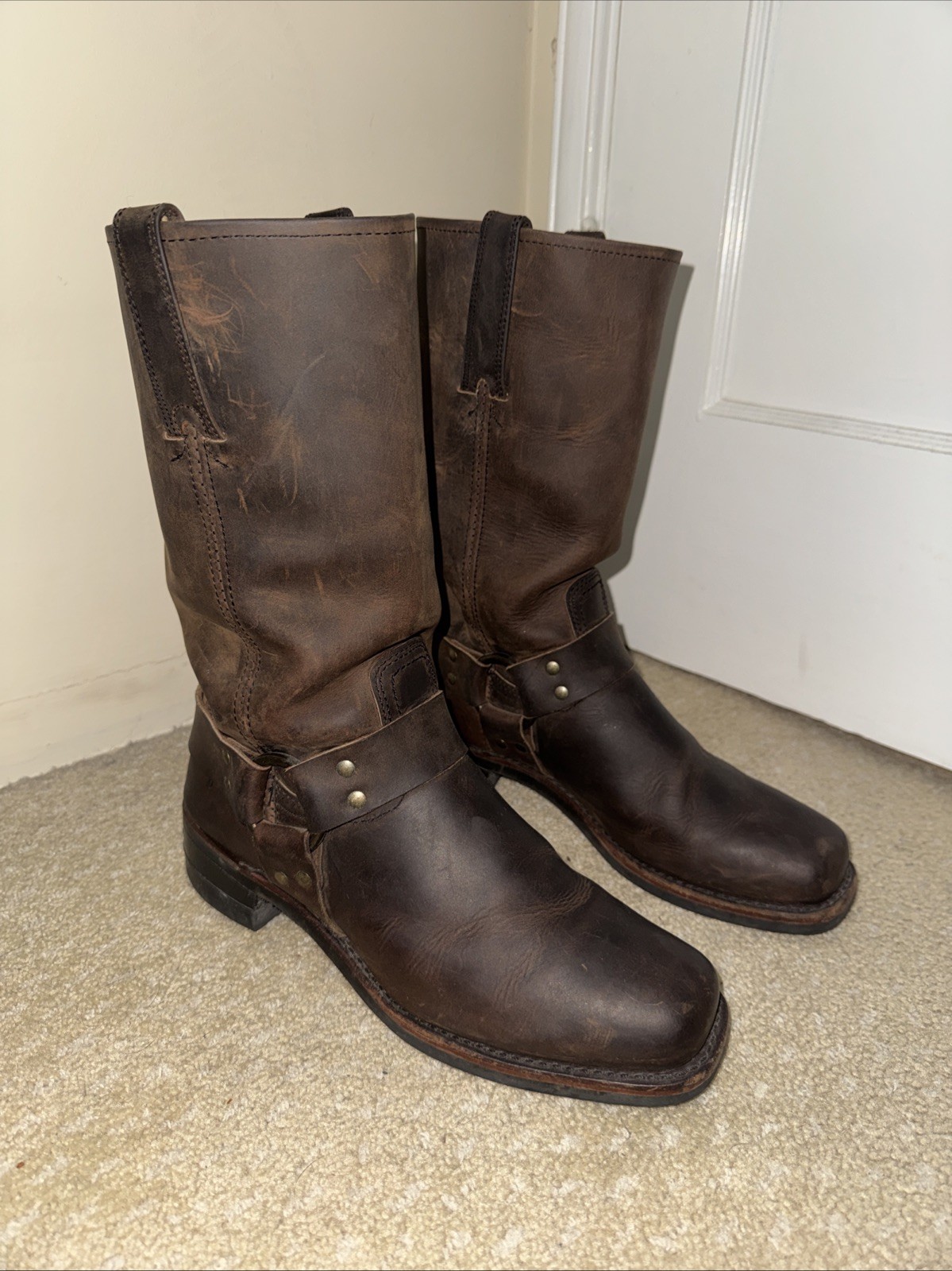 FRYE Gaucho Harness Boots Moto Biker Oiled Brown Leather Mens 10 USA Made 713233