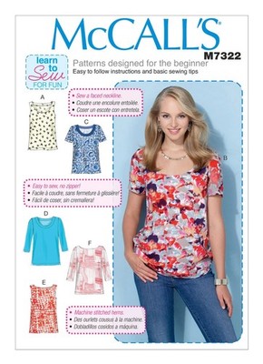McCall's Beginner Learn To Sew Pattern Pullover Top Tunic Scoop Neck Size XS S M