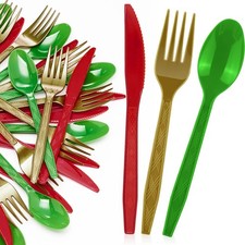 300 Pcs Christmas Plastic Silverware Set Disposable Plastic Utensils, Inlcude