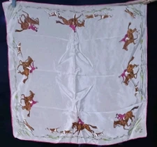 VTG Paoli equestrian-themed square scarf made of 100% Silk Rolled Edges 22"X22"