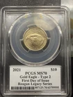 2021 $10 Quarter-Ounce American Gold Eagle Type 2 Coin Graded MS70 First Day