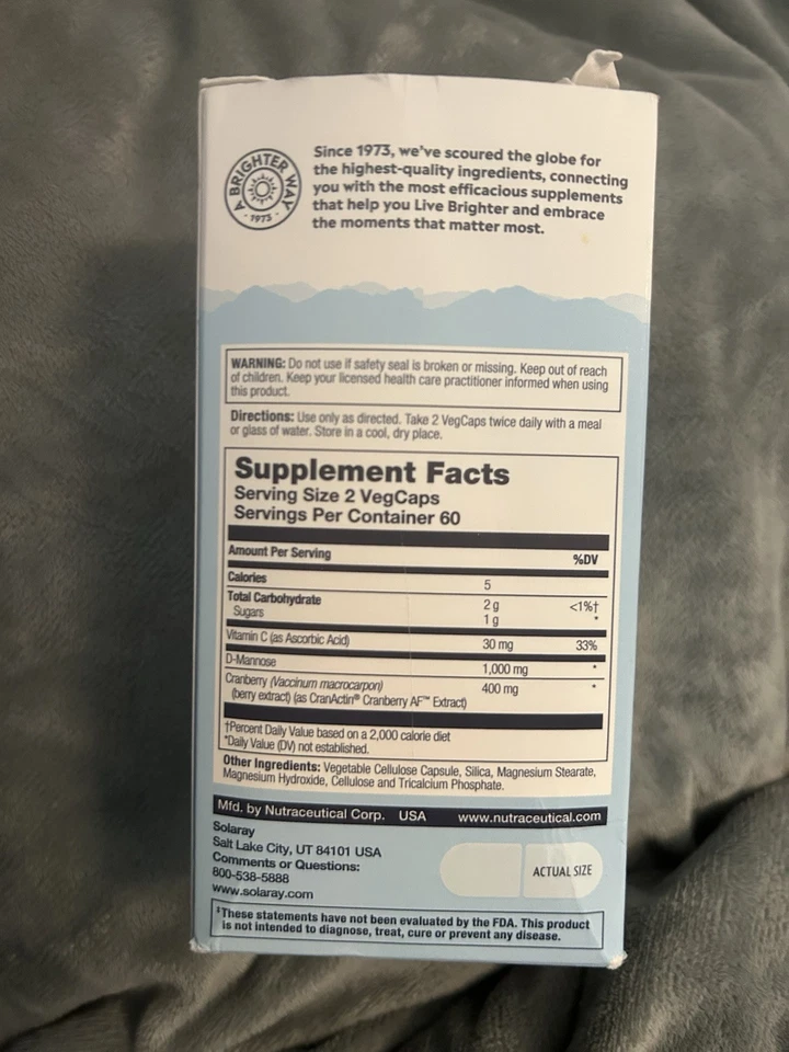 Solaray D-mannose 1000mg Urinary Tract Health Capsules - 120 - Image 3 of 4