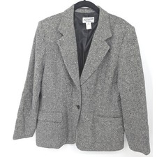 Pendleton Wool Blazer Women 14 Gray Tweed Single Button Made in USA Academia