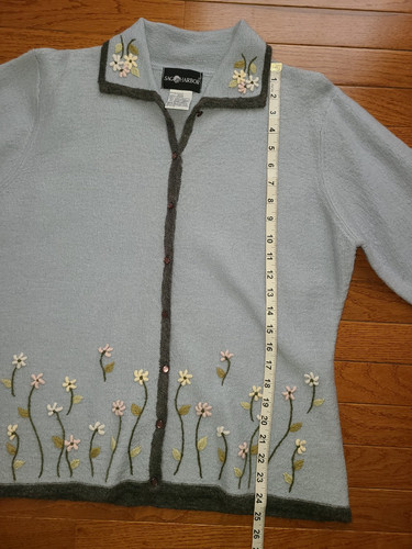 Women Sag Harbor Wool Mohair Blue Flowers Cardigan Sweater Lg Button Gardengirl, $28 - Photo 8