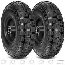 10" Solid Tires, 2 Pack Flat Free 4.10/3.50-4'' Wheels with 5/8” Axle Bore Hole