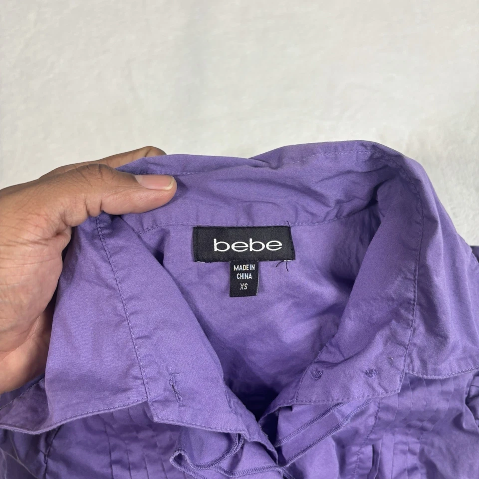 Blusa para mujer Y2K Bebe púrpura con volantes manga con cuello abotonado XS Foto 2 de 4