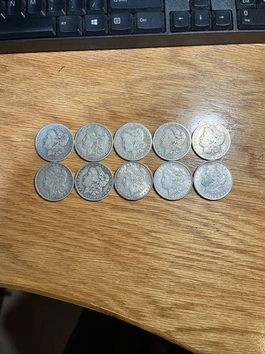 Lot of 10 Morgan Silver Dollars, All Different Dates, Good To XF Details.