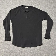 Flint and Tinder Henley Shirt Mens Large Black Waffle Knit Long Sleeve Made USA