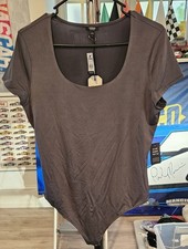 Express Dark Grey Thong Bodysuit Bidy Contour Collection Scoop Neck Silky Satin