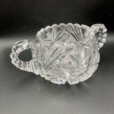 Cut Crystal Glass Sugar Bowl / Sawtooth Edge / Double Handles American Brilliant