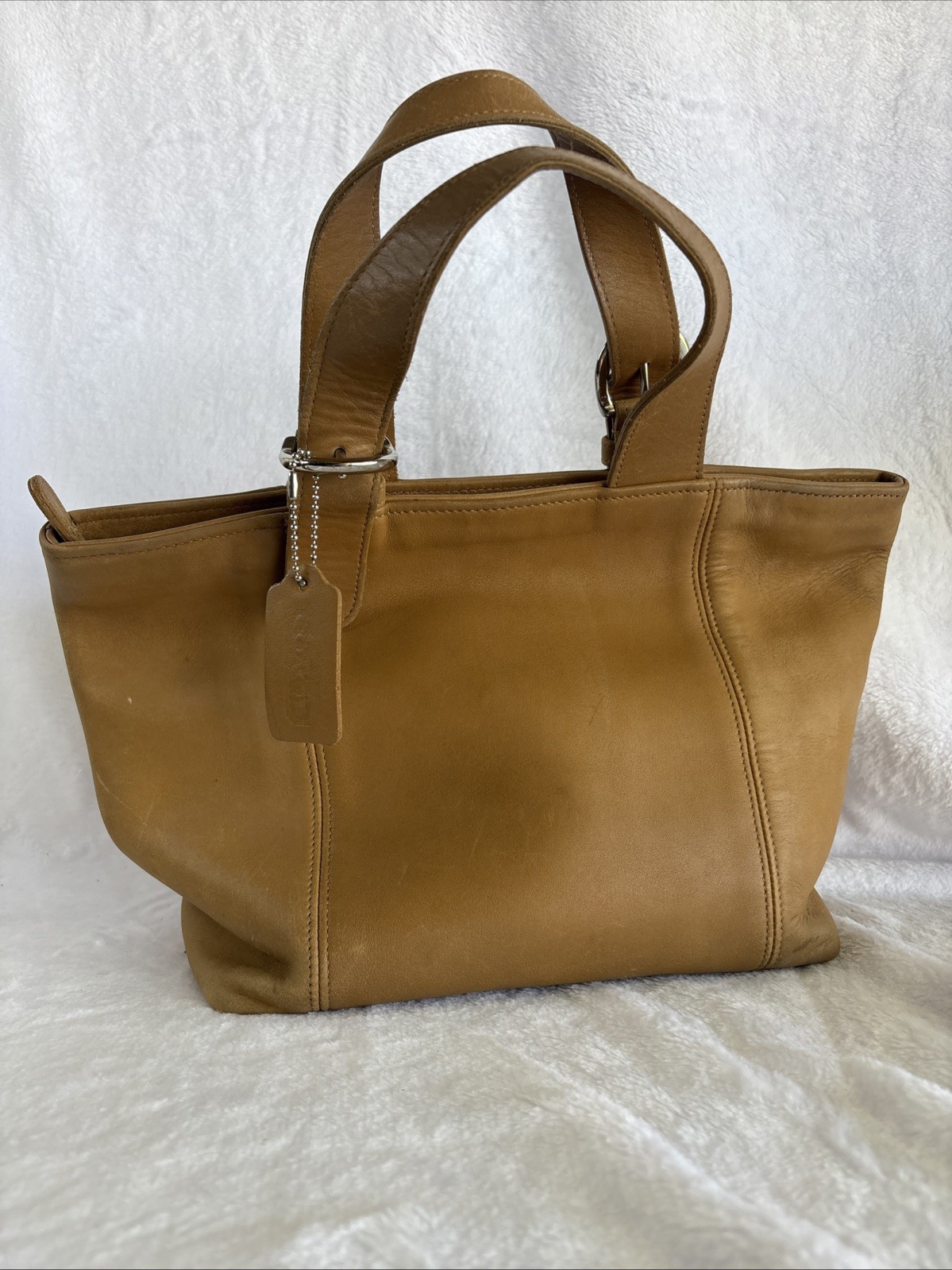 Vintage COACH Waverly Tote Bag Camel Tan Leather Zip Closure 4133 90s Costa Rica