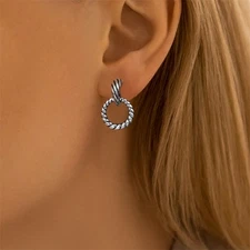 PANDACH 925 Sterling Silver Braided Circle Drop Stud Earrings For Women Jewelry