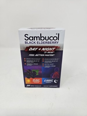 Sambucol Black Elderberry Day & Night Relief - Feel Better Faster, Cough & Mucus