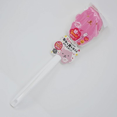 Pink Bear Long Handle Bath Sponge - aisen Japan