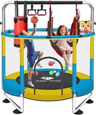 55 Inch Kids Trampoline with Enclosure Net Adjustable Gym Bar Indoor Outdoor