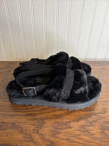 Sandali donna Koolaburra By Ugg regolabili slide neri fuzz taglia 8 belli!