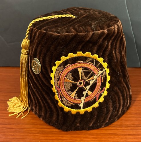 Fez-O-Rama "Orrery" Embroidered Brown Velvet Fez Hat