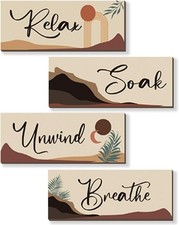 4 Pcs Boho Bathroom Decor with Relax Soak Unwind Breathe Relaxing Quotes Bohe...