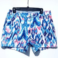 Crown Ivy Women s Caroline Shorts Size 8 Blue Pink Ikat Print Cotton Stretch