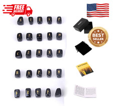 Rune Stones Set Engraved Elder Futhark Alphabet Crystal Black Obsidian 25 Stones
