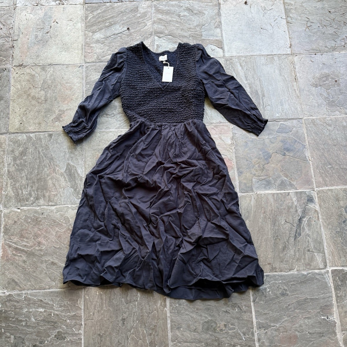 Aritzia Women's Wilfred Heart Dress Navy Small Crinkle
