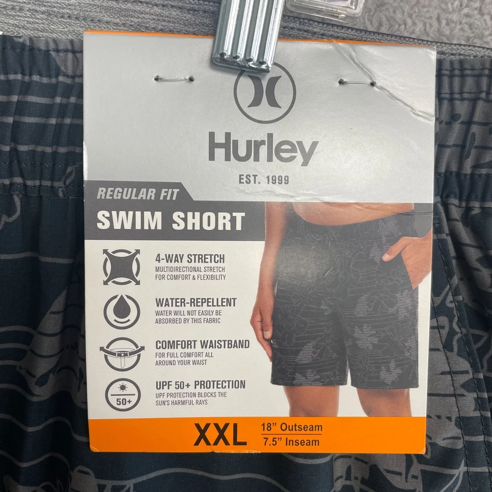 NUEVO Pantalones Cortos de Natación Hurley XXL Para Hombre Negro Floral Patrón Hawaiano Foto 4 de 4
