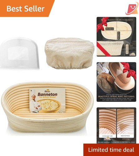 10 Inch Oval Rattan Proofing Basket Set for Sourdough Bread Baking Gift Kit