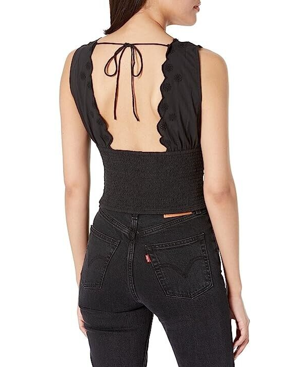 Free People L4734 Womens Black Nolan V-Neck Cropped Tank Top