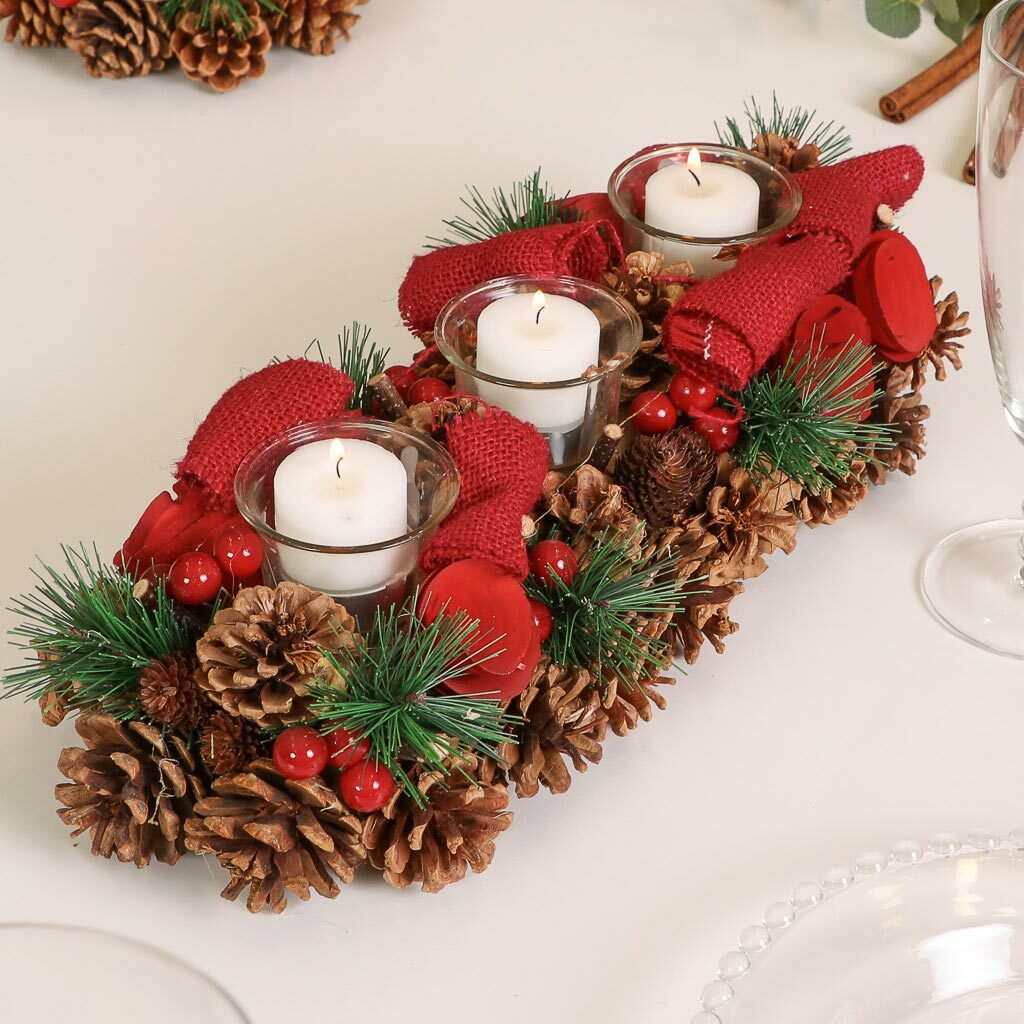 Pinecone Christmas Candle Holder Table Decoration Luxury Festive