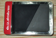 MENS QUIKSILVER BLACK GRAY BIFOLD WALLET WITH TIN GIFT BOX