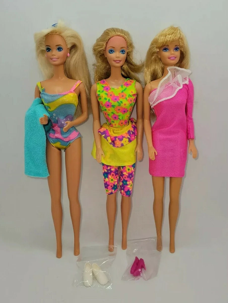 Vintage 90s Barbie Fashions Swimsuit Dress Neon Outfits Lot of 3