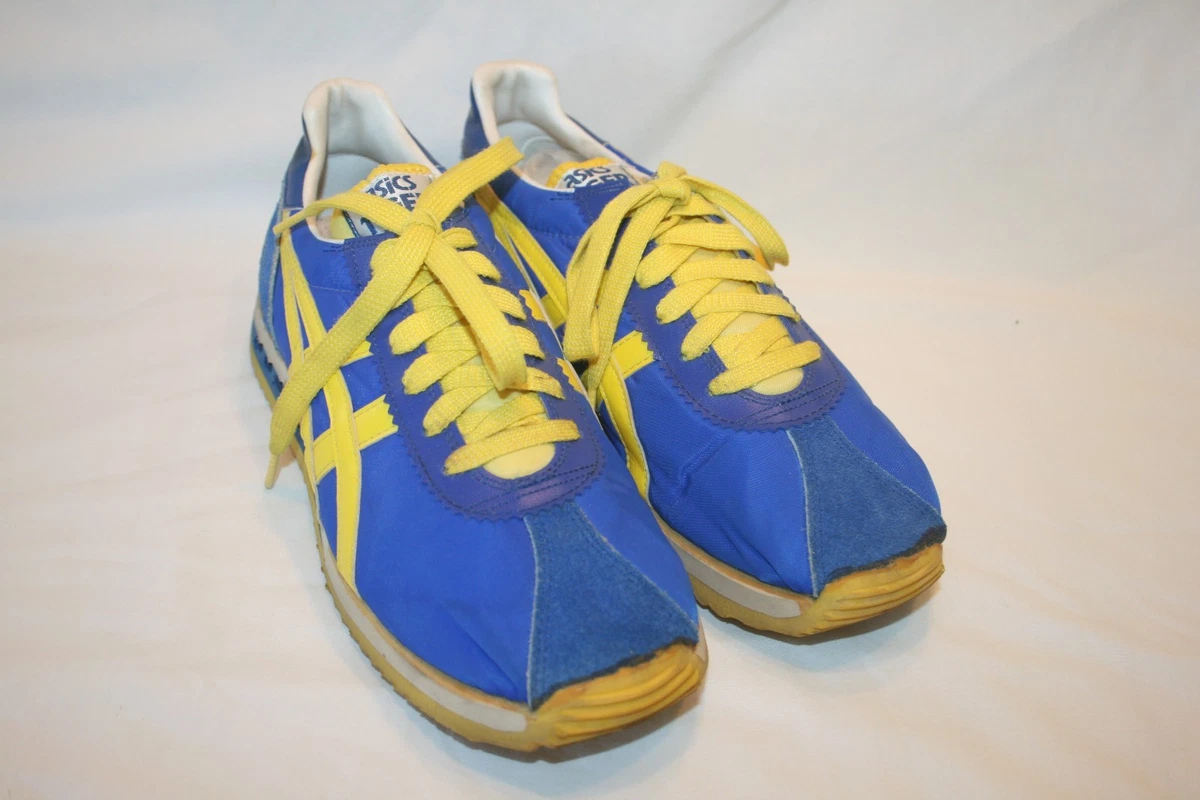 germen asustado Aja Vintage Asics Tiger Made in Japan Blue Yellow Sneakers Shoes Size 5 EUC |  eBay