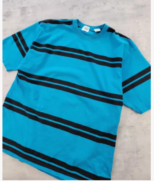 Vintage 1980s GAP Broad Striped Blue T-shirt Freddie Mercury Sotheby's M