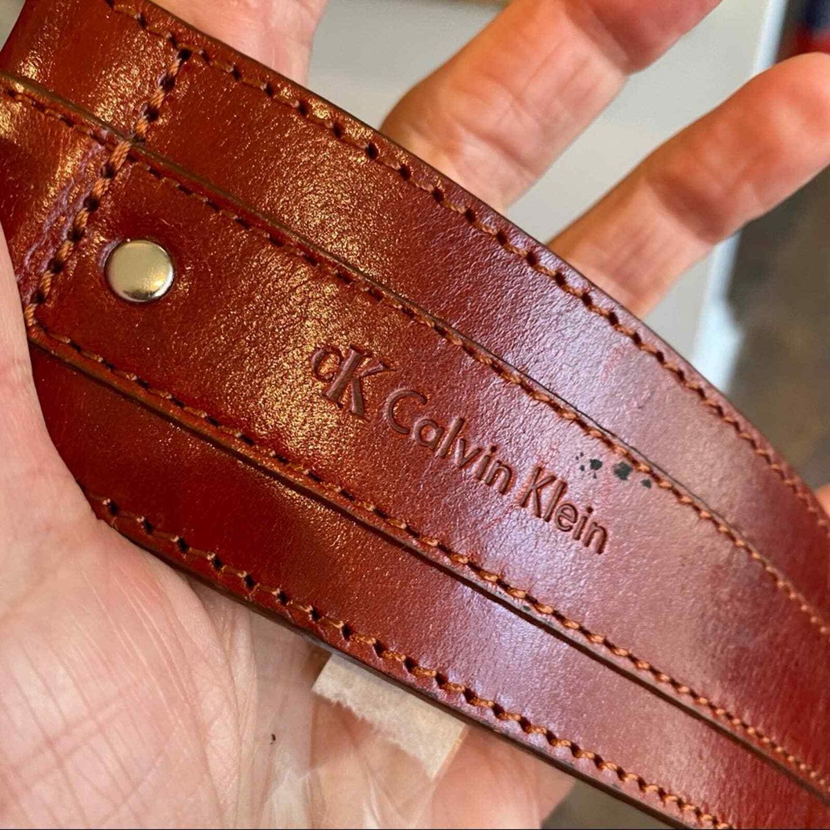 Calvin Klein Genuine Leather wide Belt Oxblood Silver Ring Size Medium Calvin Klein Genuine Leather wide Belt Oxblood Silver Ring  main image 4