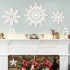 Wooden Large Snowflake Ornaments Sign Christmas Decorations 3Pack, Wood Hollo...