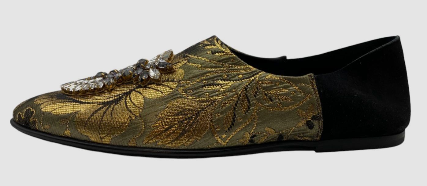 PANTOFOLA D’ORO Dolce & Gabbana Ciabatta Uomo Oro Jason Damascato Jacquard Scarpa Sinistro Solo Taglia 9