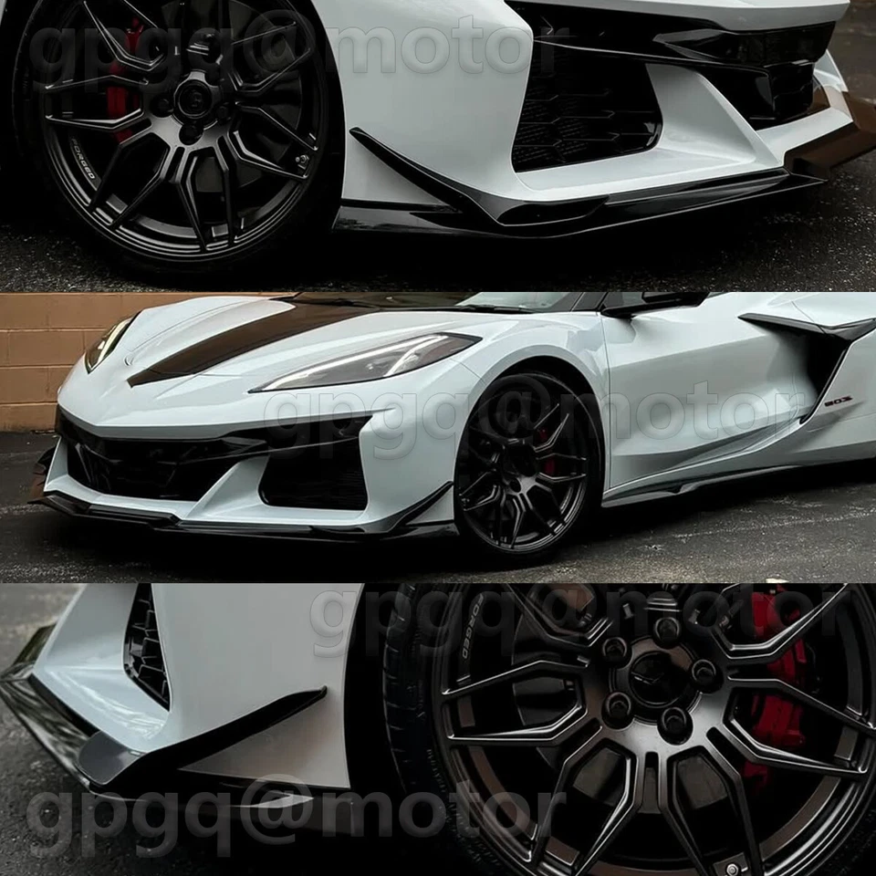 For Corvette C8 Z06 E-Ray 23-26 Black Front Lip Splitter Replacement W/ Canards - Image 2 of 4