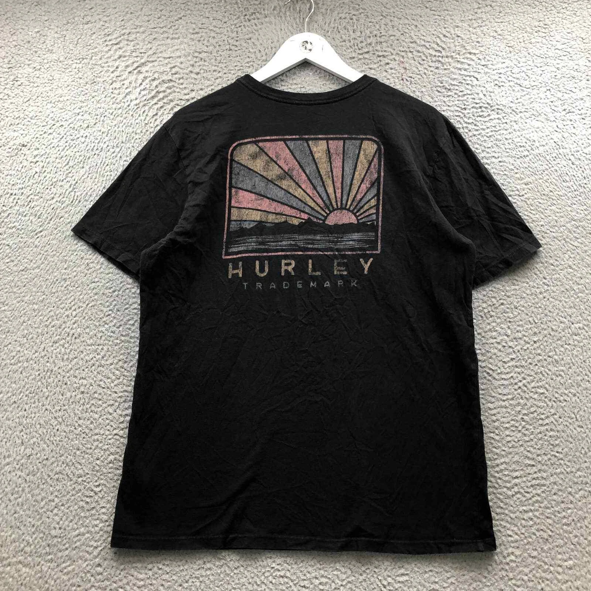Hurley Trademark T Shirt Men s Medium M Short Sleeve Logo Crew Neck Black